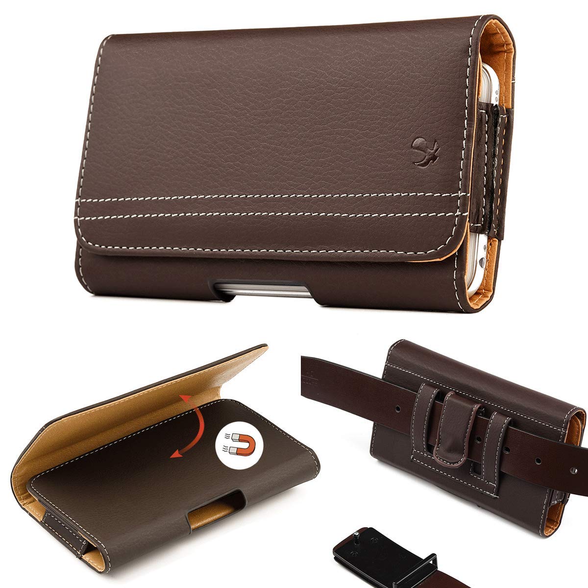 Premium Brown Leather Magnetic Flap Pouch Case for Samsung Galaxy S25 Ultra/S25+/A16/A35/A25/A15/S24 Ultra/S24+/A54 5G/S23 Ultra - Slim Protective Holster for Everyday Carry & Business Use