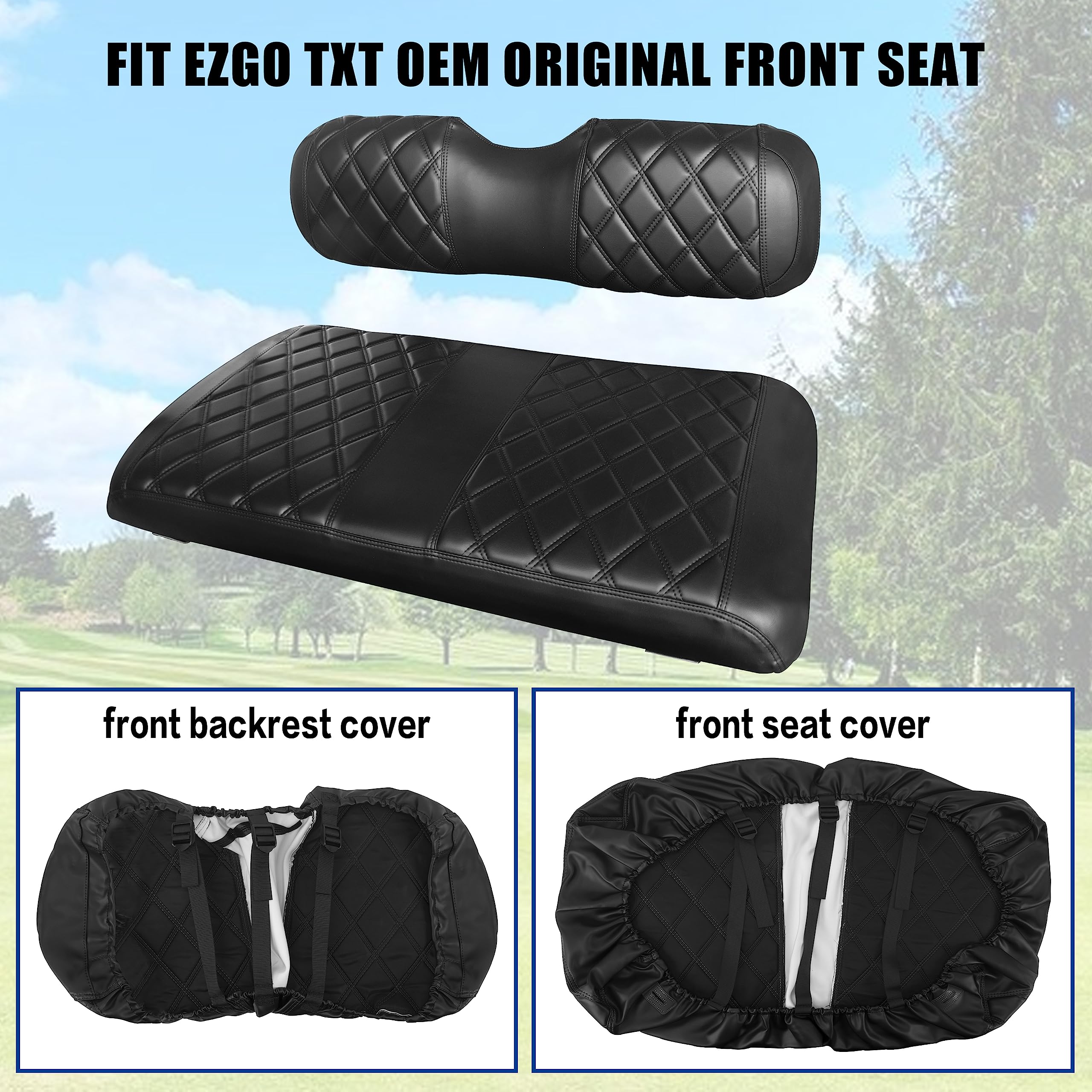 Premium EZGO TXT Golf Cart Seat Cover - No Stapler Required, Diamond Stitch Vinyl Replacement with Black Stitching | Weatherproof & Comfortable Upgrade for Golf Carts | Perfect for Golf Courses, Resorts & Personal Use