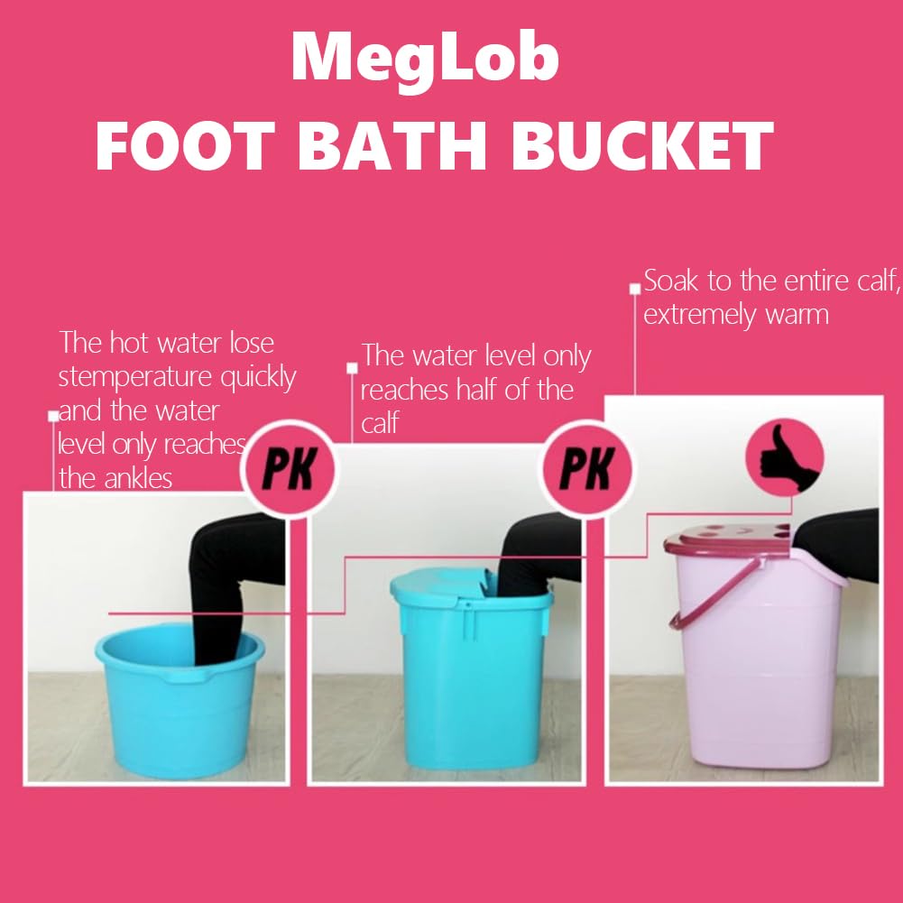 Large Plastic Deep Foot Bath Basin with Handle & Movable Rollers - Home Foot Spa Soaking Tub for Relaxation, Pedicure & Pain Relief - Insulated Mobile Foot Bucket for Bathroom, Bedroom & Salon Use