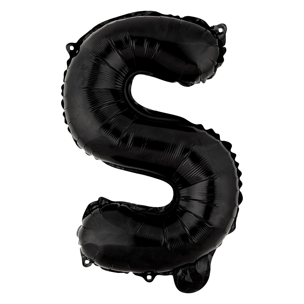 Balloonify Black Mylar Letter S Balloon - 16 Inch Large Foil Alphabet Balloon for Birthday Party Decorations, Baby Shower, Graduation & Wedding Celebrations - 1 Count Box