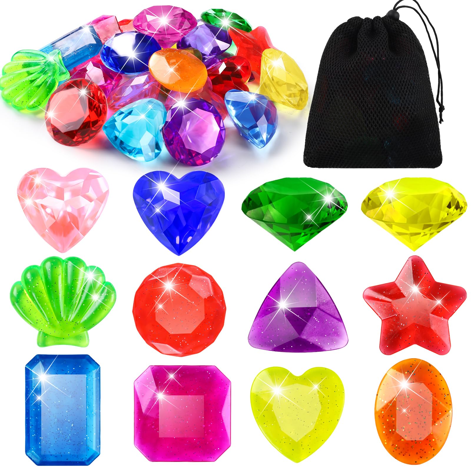 18PCS Acrylic Colorful Diving Gem Pool Toys - Pirate Treasure Underwater Swimming Gems for Kids, Summer Pool & Beach Party Favors, Birthday Gifts (Perfect for Pool Games, Treasure Hunts & Underwater Adventures)