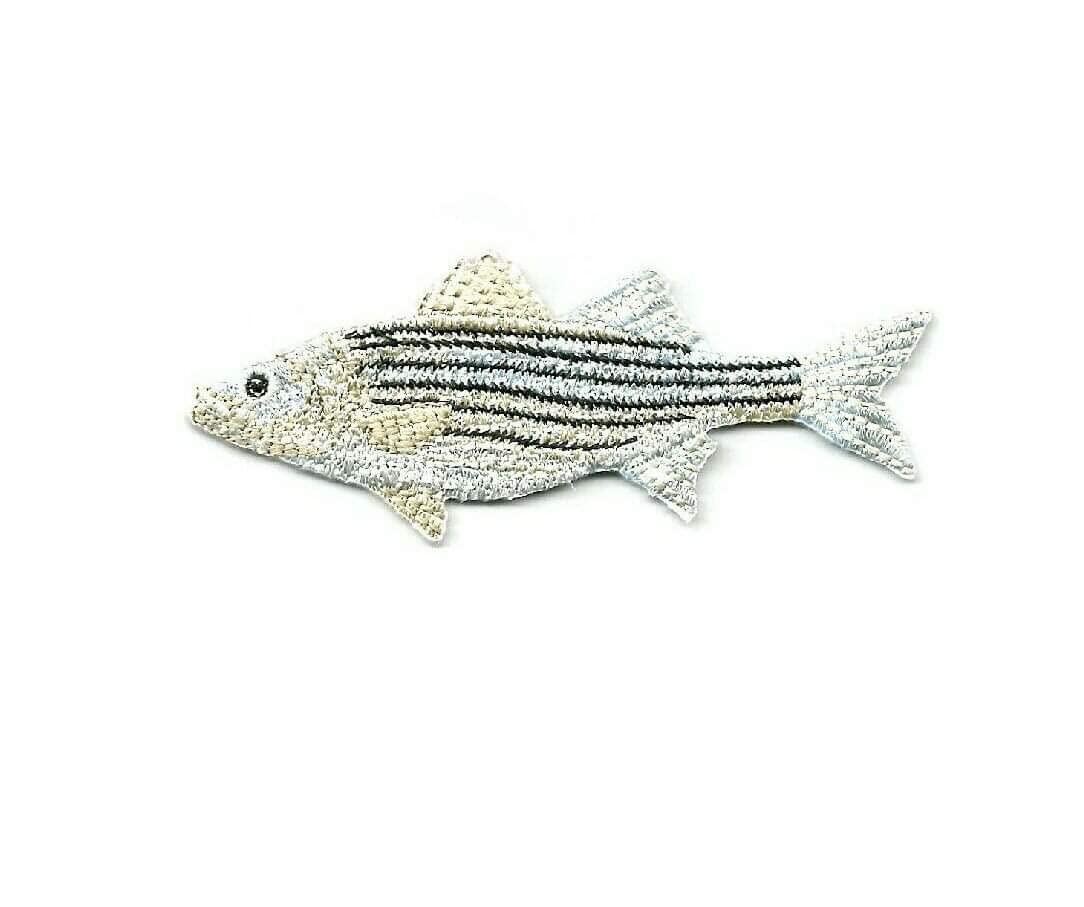 Premium Embroidered Iron-On Patch for Fishing & Bass Sports – Striped Bass Design – Perfect for Hats, Jackets & Backpacks