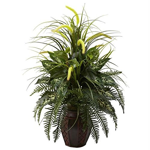 Mixed Greens & Cattails with Planter - Premium Artificial Plants for Home & Office Decor - Perfect for Indoor Greenery, Table Centerpieces, and Modern Interior Design
