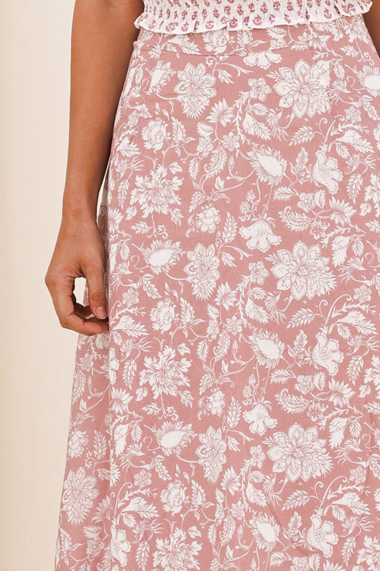 Neve Skirt - Blossom Dusty Pink & White Floral Midi Skirt for Women | Perfect for Spring, Summer, Weddings & Date Nights