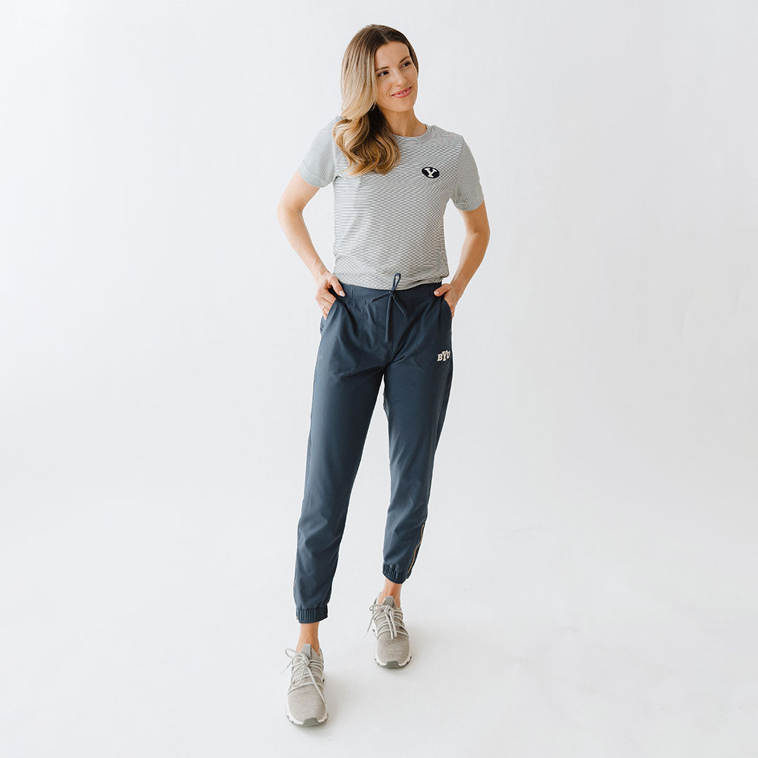 BYU Boyfriend T-Shirt for Women - Soft & Comfortable Striped Tee - Casual Loose Fit Top for Everyday Wear, Date Night & Relaxing at Home