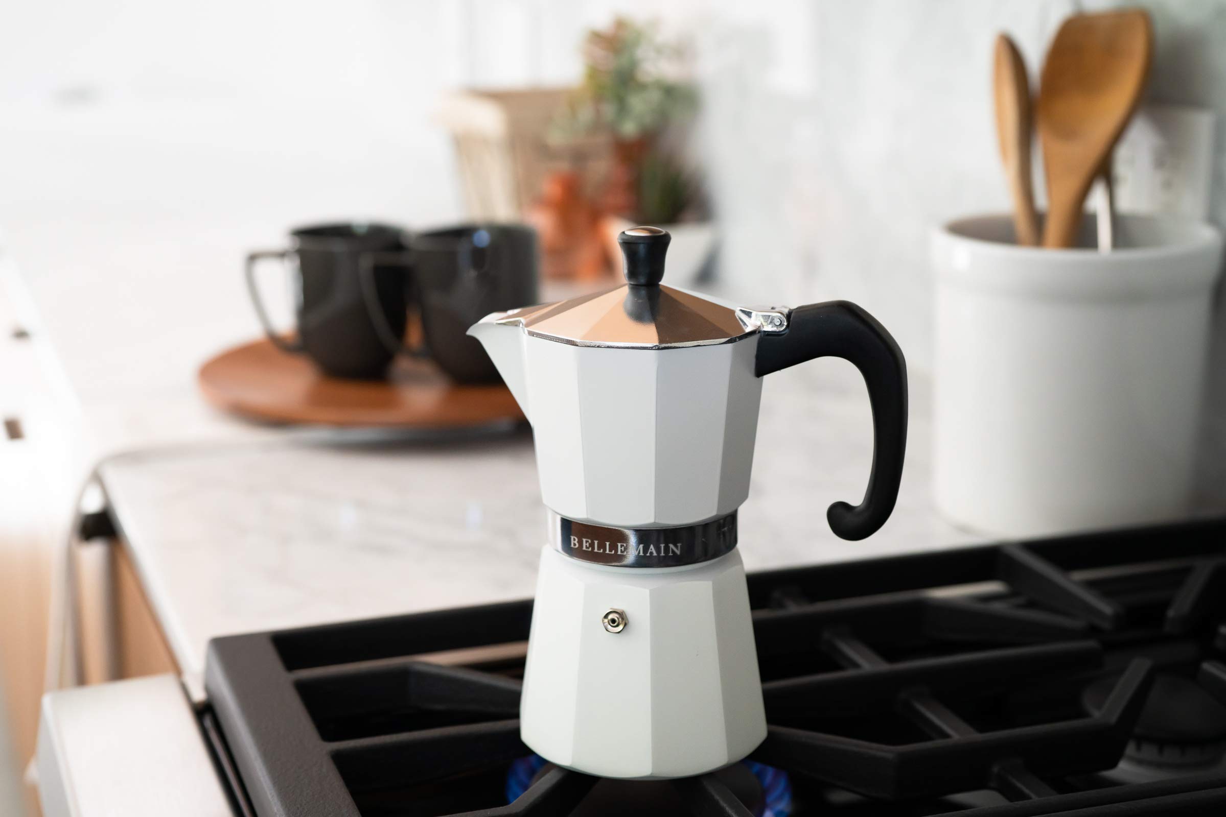 Bellemain Stovetop Espresso Maker Moka Pot - 9 Cup Italian Coffee Maker for Gas & Electric Stoves - Perfect for Home, Office & Camping (White)