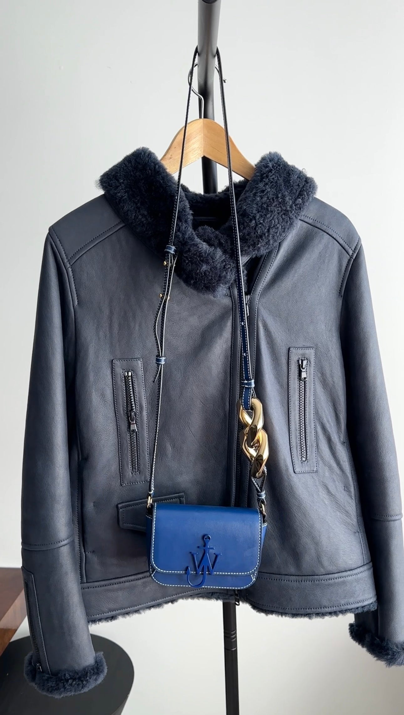 Brunello Cucinelli Midnight Navy Shearling Zip Jacket - Men's Luxury Shearling Coat, Size IT40 / S (4/6) - Perfect for Winter Fashion & Outdoor Activities