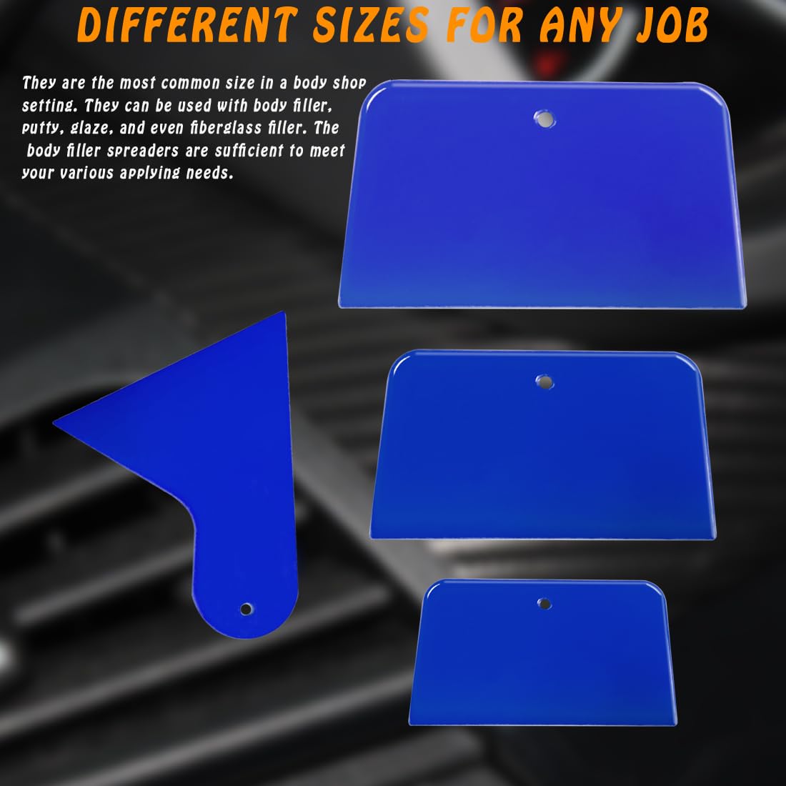 7-Piece Automotive Body Filler Spreader Set - 3,4,5,6 Inch Reusable Plastic Putty Knives for Car Body Repair, Paint Glazing & Caulking (Blue & Orange) - Perfect for DIY Auto Body Work & Professional Paint Shops