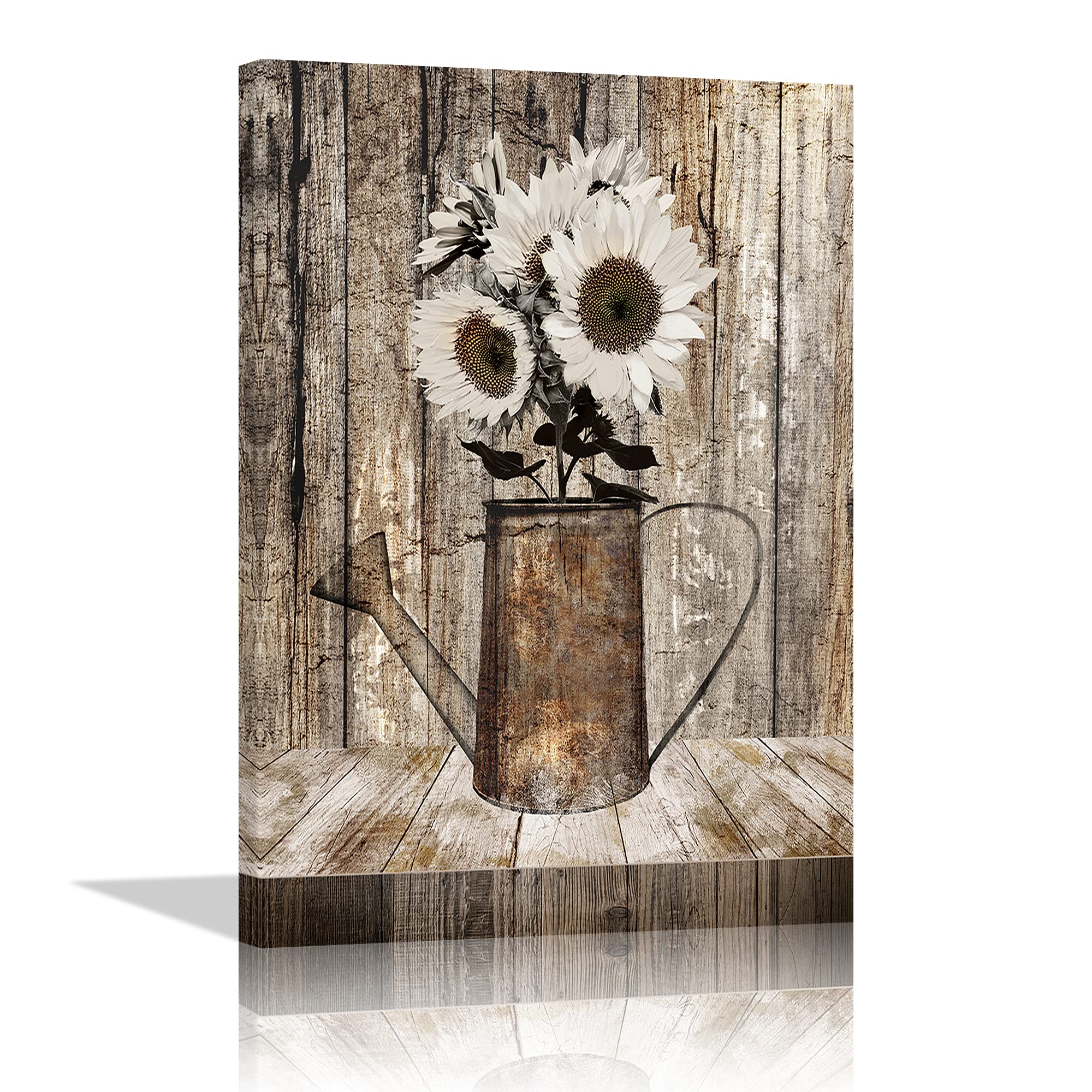 Rustic Farmhouse Sunflower Wall Art Decor - Country Floral Canvas Print for Bedroom, Living Room, Kitchen & Bathroom - Framed Ready to Hang Modern Home Decor | Perfect for Farmhouse, Cottage & Boho Style Interiors