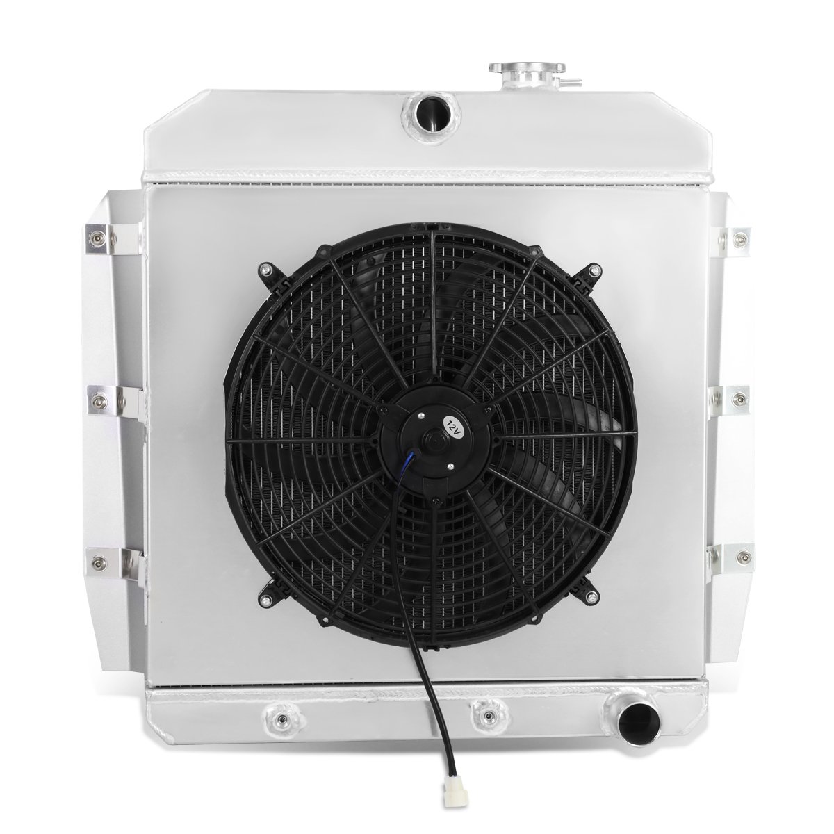 DNA Motoring RA+FS-CHEVYT55-3 3-Row Aluminum Radiator with Fan Shroud - Compatible with 1955-1959 Chevy C/K-Series Trucks, Pickups & Suburban (3100-3800 V8 Models) - High-Performance Cooling for Classic Car Restoration & Hot Rod Builds