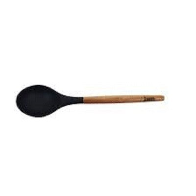 Classica St Clare Acacia Wood Handle with Black Silicone Solid Spoon - Perfect for Cooking, Serving & Kitchen Decor