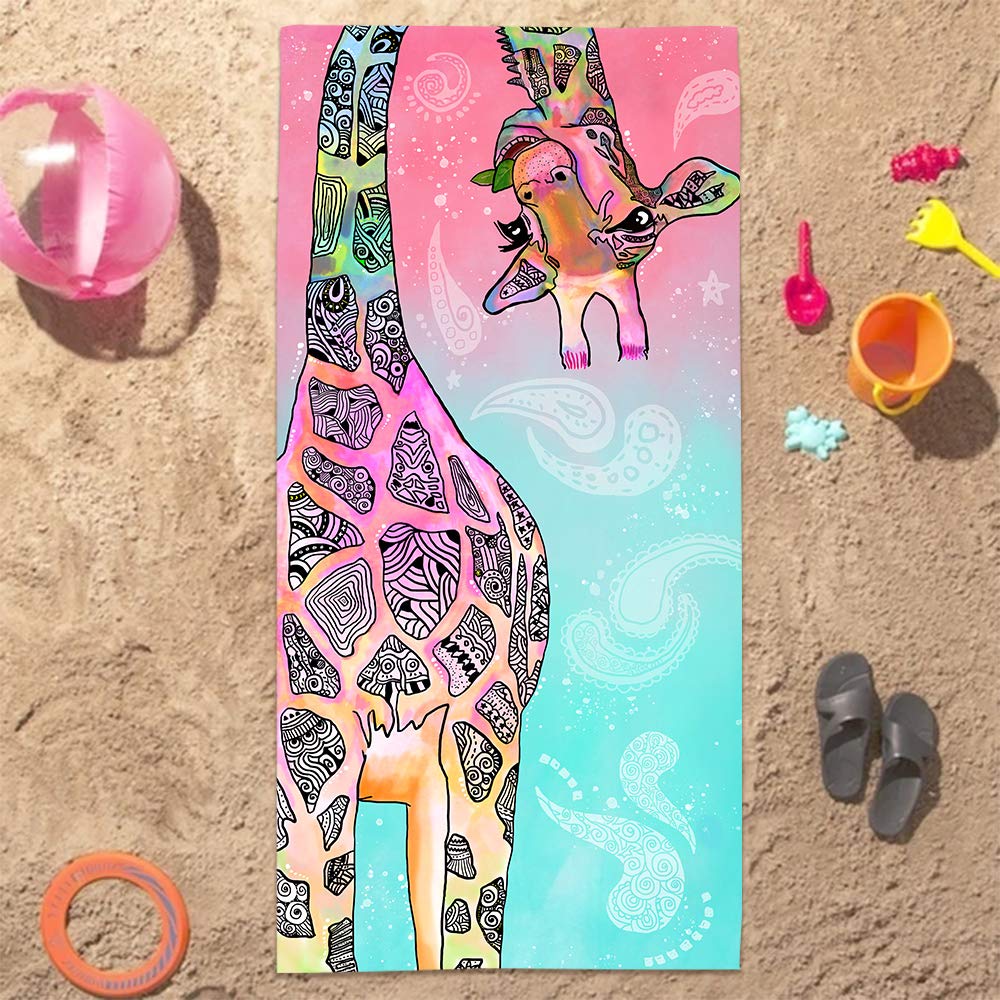 Funny Giraffe Bonsai Beach Towel - Soft Microfiber Quick Dry Sand Free Bath Towel (30x60 inches) for Yoga, Travel & Pool - Cute Mandala Pattern Gift for Women & Kids | Perfect for Beach, Gym & Outdoor Activities