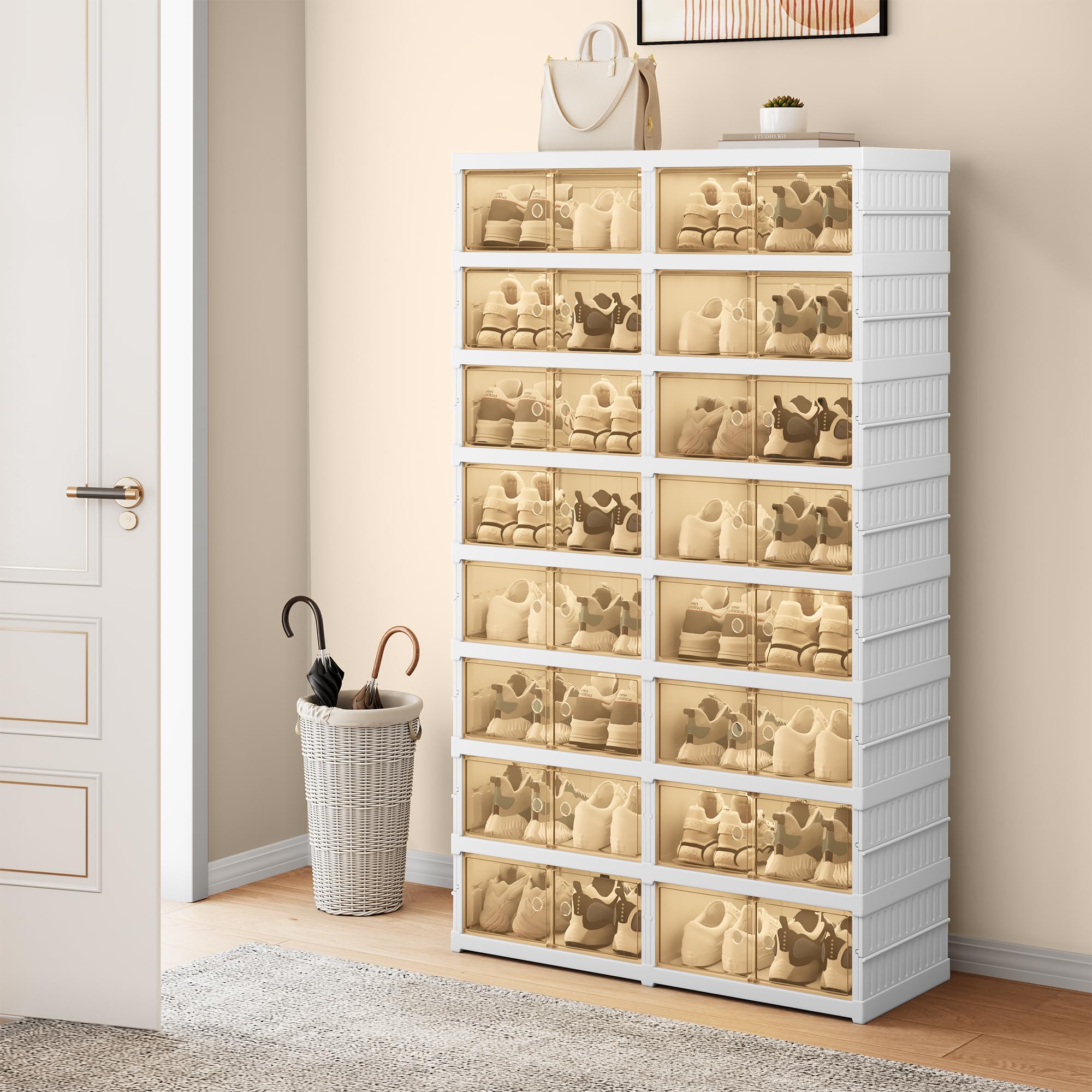 YITAHOME 8-Tier 32-Pair Shoe Rack with Magnetic Doors - Foldable Shoe Storage Cabinet for Entryway, Closet & Living Room - Space-Saving Sneaker Organizer for Small Spaces (White) | Perfect for Apartments, Dorms & Home Organization
