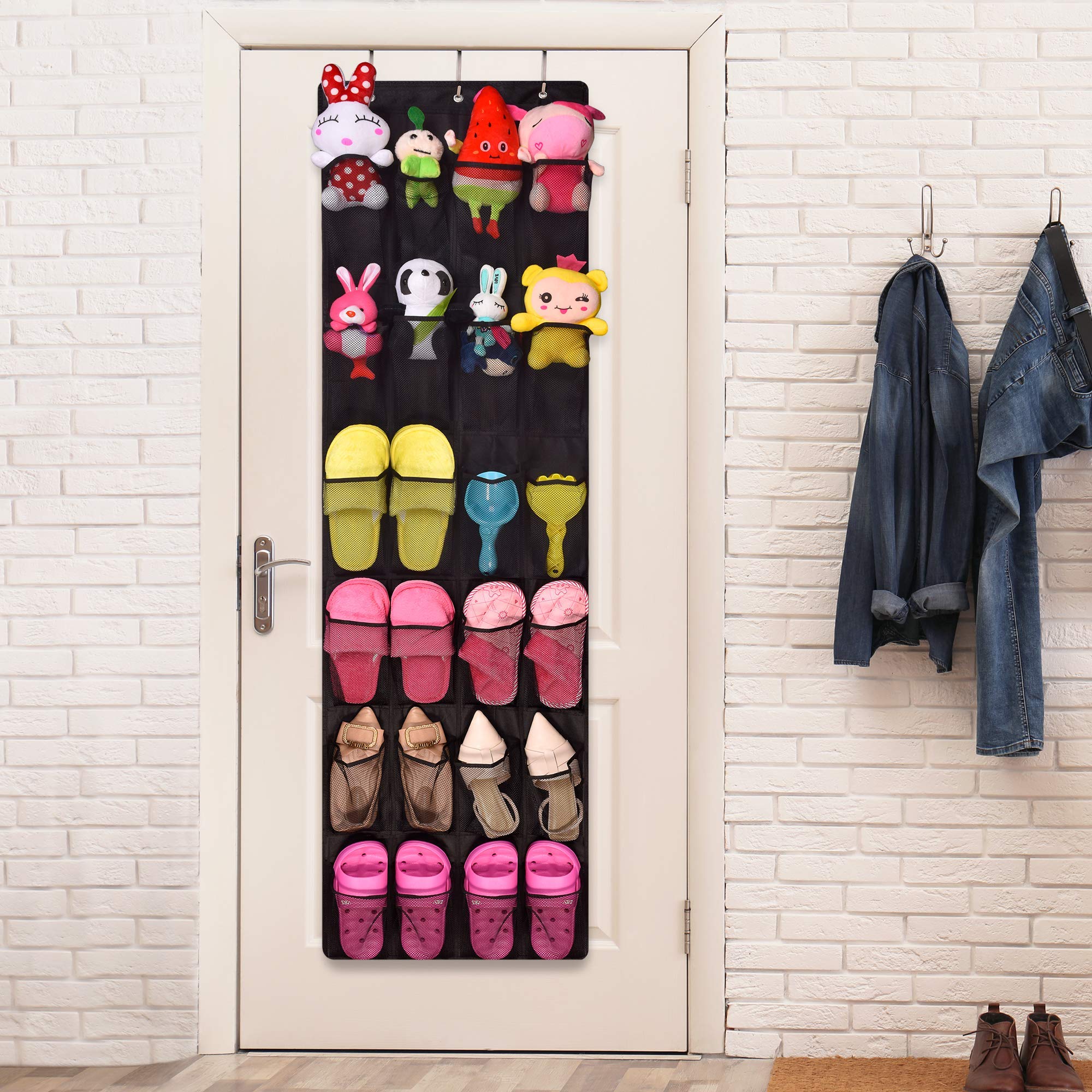 Over the Door Shoe Organizer with 24 Large Mesh Pockets - Space Saving Hanging Shoe Rack for Closet, Bedroom & Entryway - Perfect for Storing Shoes, Socks, Underwear, Jewelry & Accessories - Ideal for Small Spaces & Home Organization