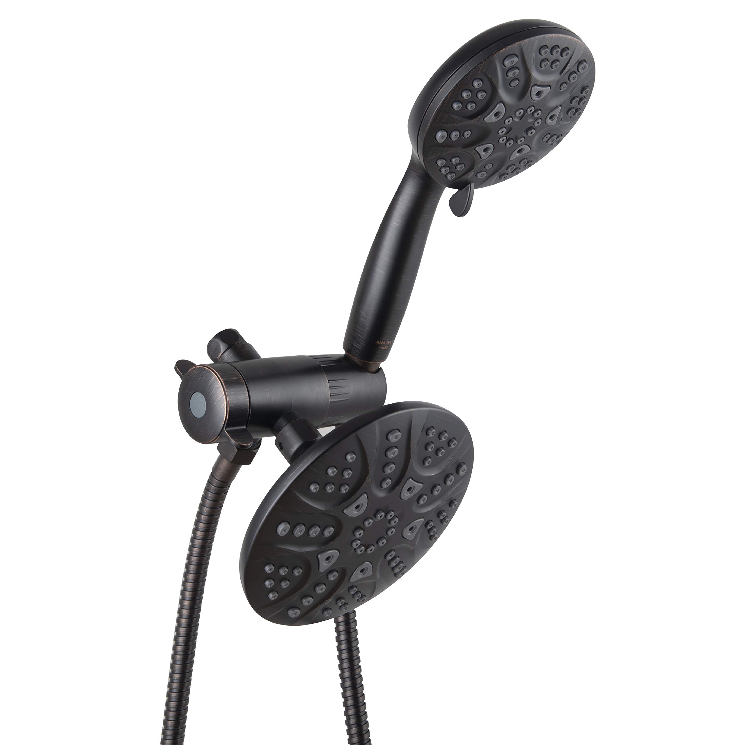 6-Inch Wide Anti-Clog Rain Shower Head with 30-Settings & Handheld Combo - 5 ft Stainless Steel Hose with Brass Connectors (Oil Rubbed Bronze) - Perfect for Luxurious Spa-Like Bathroom Experience