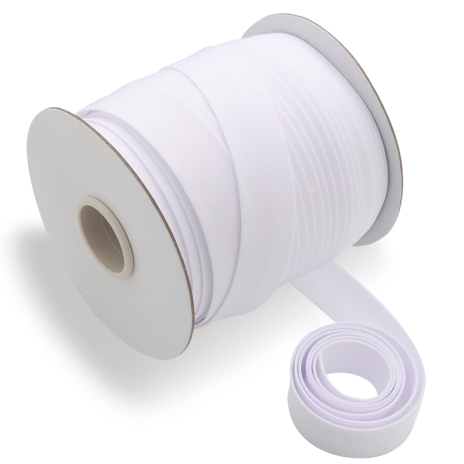 1 Inch Double Fold Bias Tape - 55 Yards Continuous Polyester Sewing Bias Tape for Quilting, Binding, Hemming & Apparel Crafts (White, 25mm, Non-Stretch) - Perfect for DIY Garments, Home Decor & Scrapbooking Projects