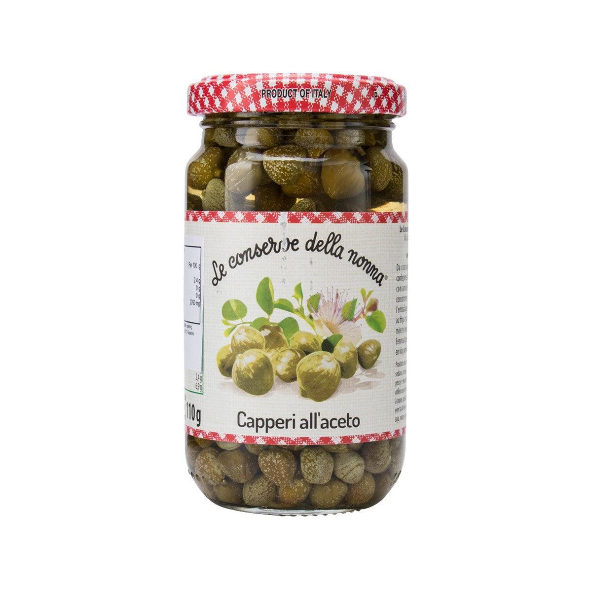 Premium DELLA NONNA Capers in Wine Vinegar - 190g Jar | Imported Italian Gourmet Pantry Staple | Perfect for Salads, Pasta & Mediterranean Recipes