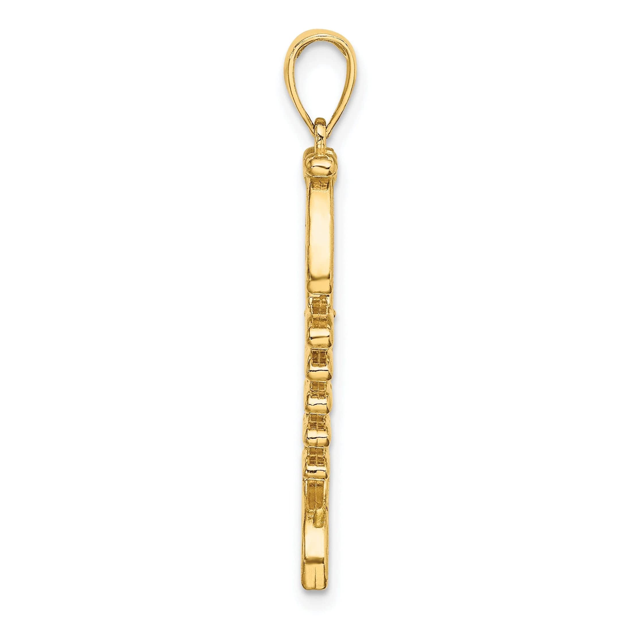 14K Yellow Gold Polished Fish Bone Charm with Green Enamel - Elegant Jewelry for Women, Perfect for Necklaces, Bracelets & Gift Giving