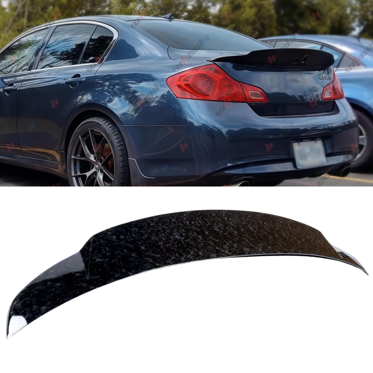 **Rear Trunk Spoiler for 2007-2015 Infiniti G35 G25 G37 Q40 Sedan | Duckbill High Kick Wing Splitter Lip | Glossy Forged Carbon Fiber Pattern | Perfect for Car Upgrades & Racing Enthusiasts**