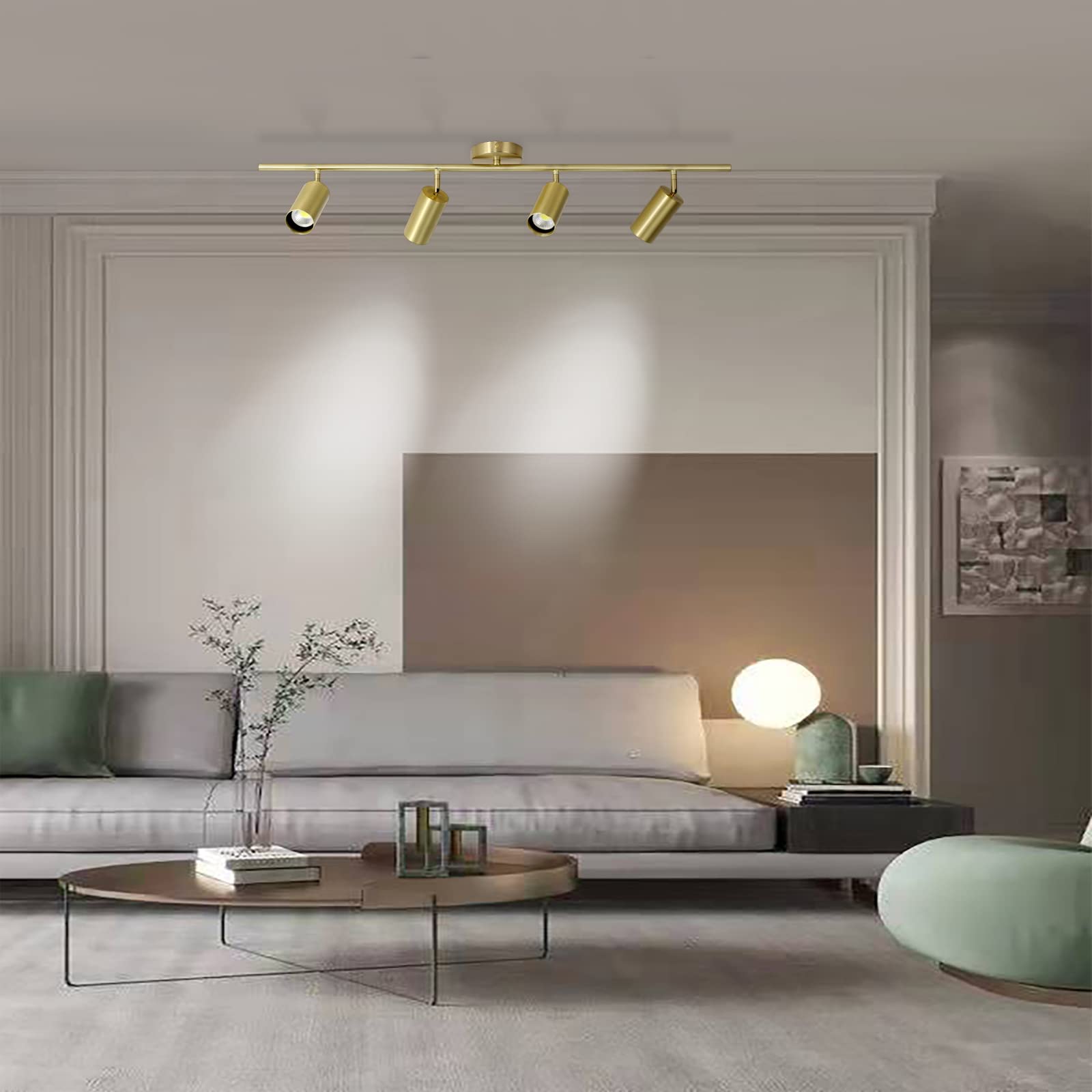 Modern LED Track Lighting Kit - 4 Adjustable Gold Spot Lights for Kitchen, Living Room, Clothing Store & Restaurant | Energy Efficient Ceiling Light Fixtures | Perfect for Home Decor and Commercial Spaces