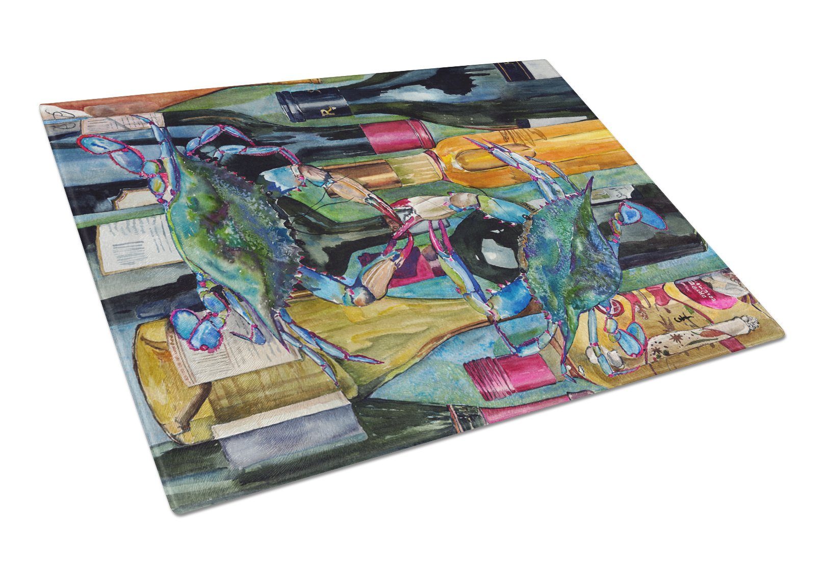 Blue Crab Tempered Glass Cutting Board - Large Decorative Kitchen Chopping & Serving Board for Seafood, Cheese & Charcuterie | Durable Wine Bottle Design by Caroline's Treasures