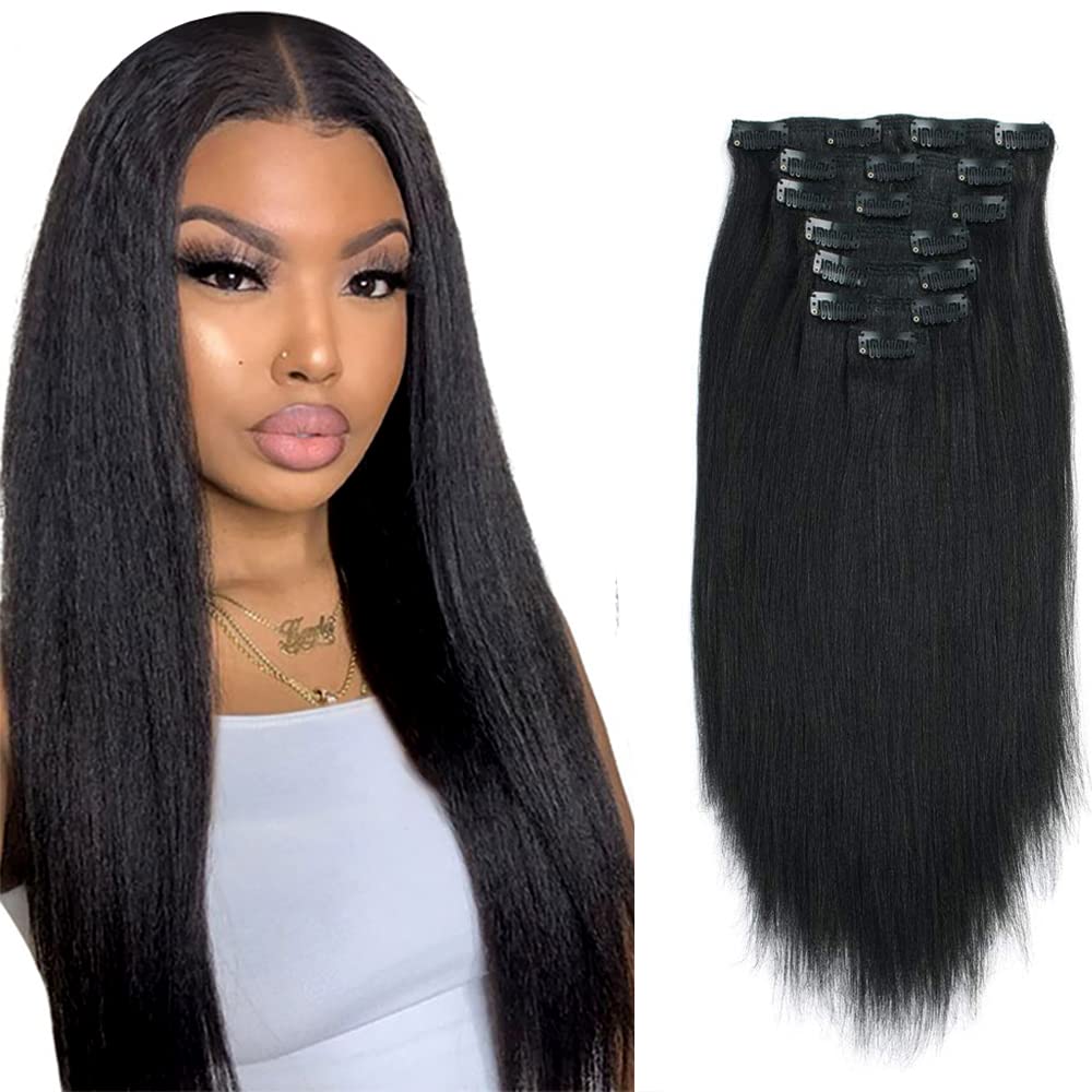 Yaki Straight Clip-In Hair Extensions for Black Women - 7PCS/Set 16Inch 120Gram Remy Human Hair (Straight & Curly Styles) | Perfect for Daily Wear, Parties & Special Occasions
