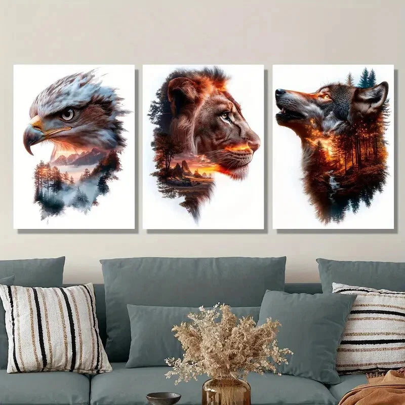 3-Piece Metal Print Wall Art - Animals, Nature, Mountains & Trees - Ready to Hang for Living Room, Bedroom & Office Decor