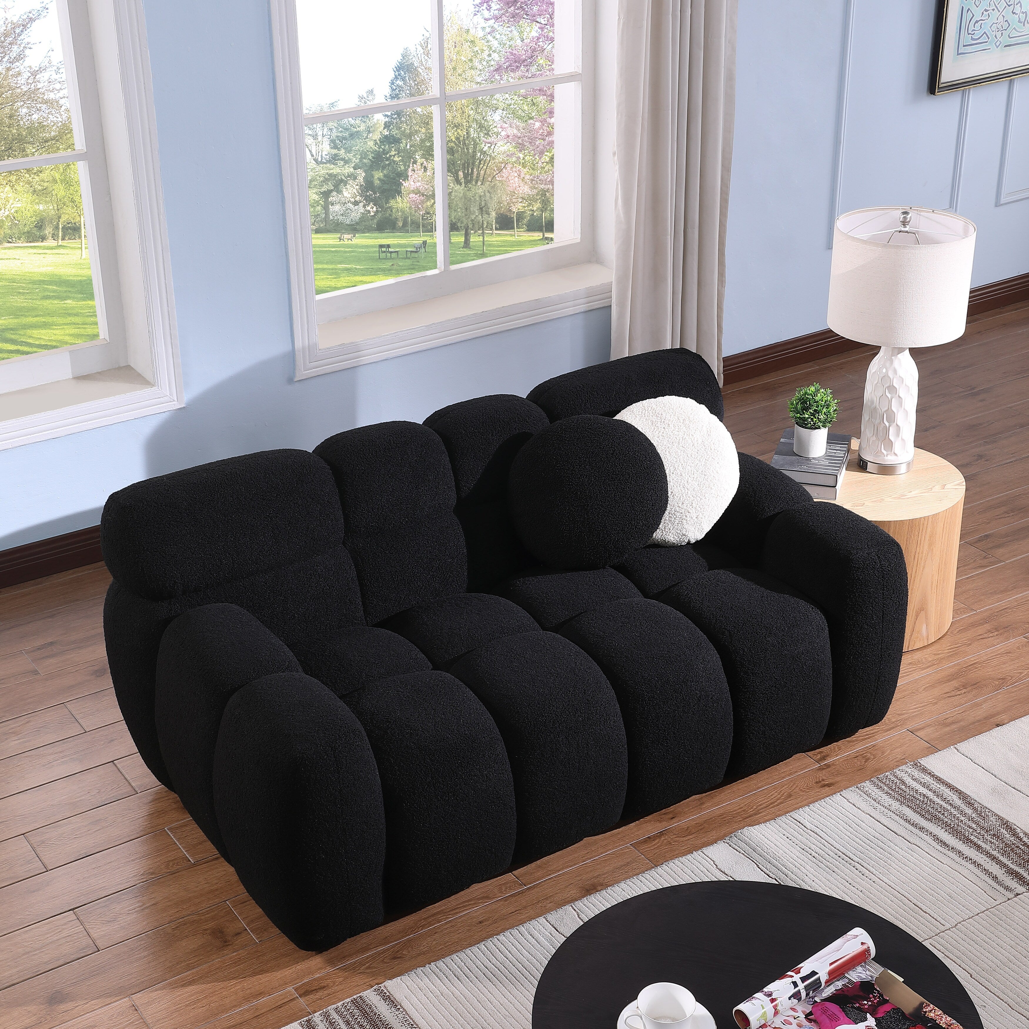 Luxury Beige Boucle 3-Seater Sofa with Marshmallow Design & Plush Cushions - Compact Living Room Furniture for Small Spaces, Apartments & Cozy Home Decor