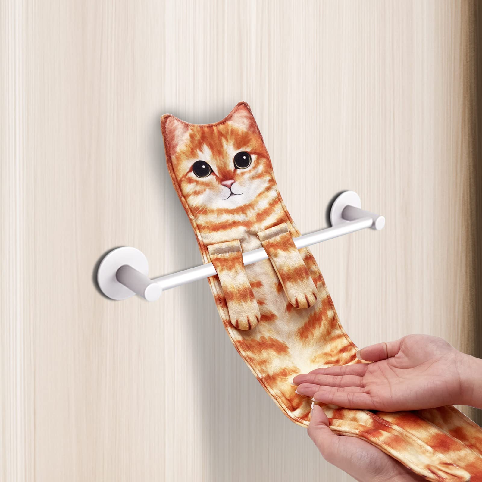Cute Cat Quick-Dry Hand Towels for Bathroom & Kitchen - Absorbent Hanging Face Towels with Funny Cat Design - Perfect Decorative Gift for Cat Lovers (Orange) - Ideal for Bathroom Decor, Kitchen Essentials & Housewarming Gifts