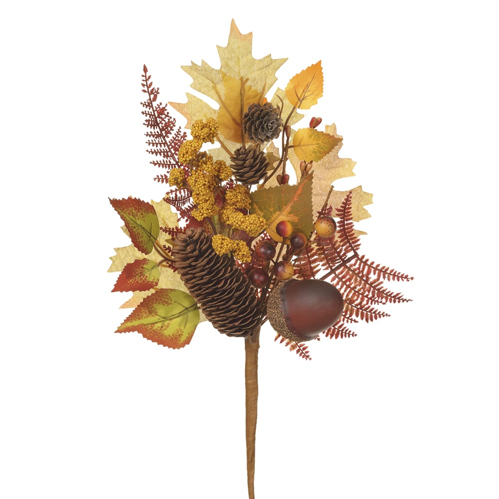 16 Pack Artificial Acorn, Aspen Leaf & Fern Stem Decor - Realistic Brown & Green Fall Foliage for Home Decor, Wedding Centerpieces, and Seasonal Displays