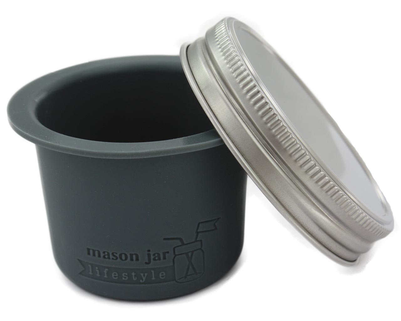 Mason Jar Lifestyle Divider Cup - BPA-Free Plastic Free Bento Lunch Container for Salads, Dips & Snacks | Wide Mouth Jar with Removable Dividers (Charcoal Gray) - Perfect for Meal Prep, Office Lunches & Picnics