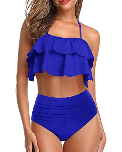 Tempt Me Women's High Waisted Bikini Set - Ruffle Two Piece Swimwear with Tummy Control & Halter Top | Perfect for Beach Vacation, Pool Party and Summer Getaway