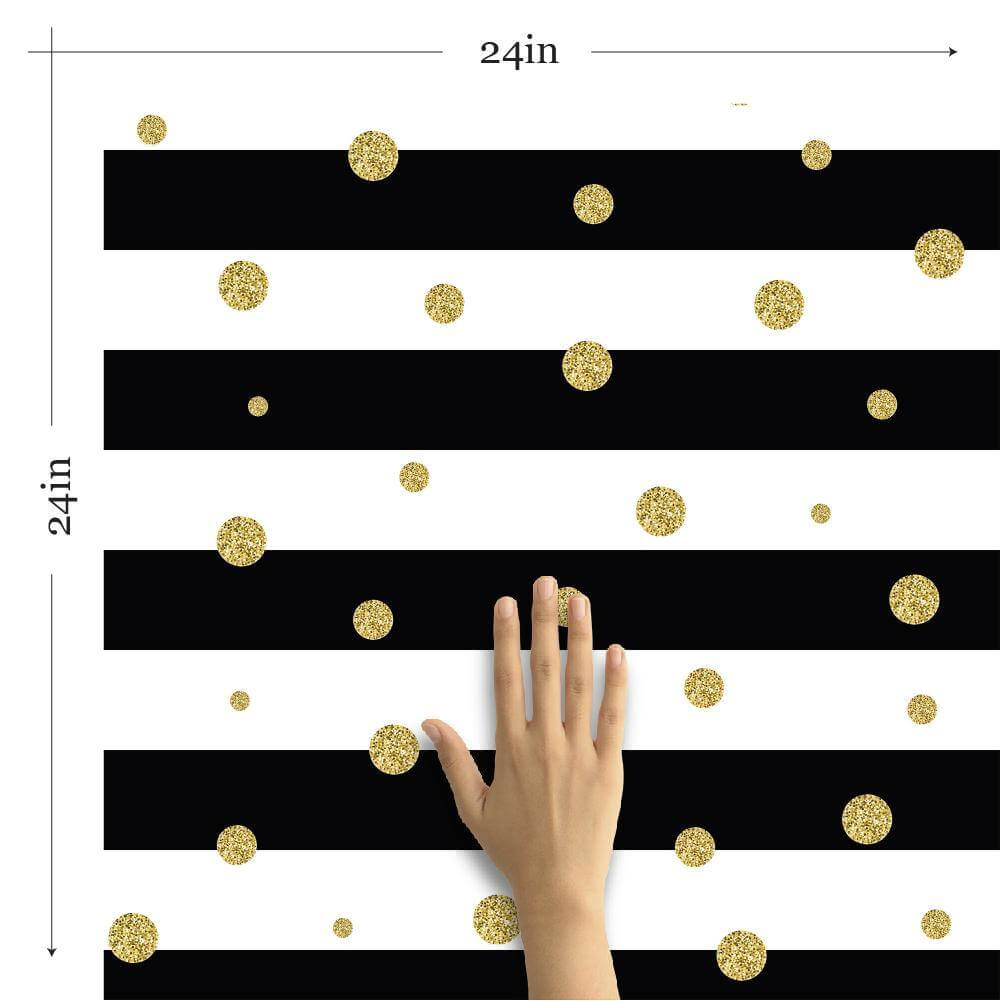 Black and Gold Striped Peel and Stick Removable Wallpaper - Self-Adhesive Decorative Wall Covering for Bedroom, Living Room, Office - Easy to Install & Remove - Pattern 3769