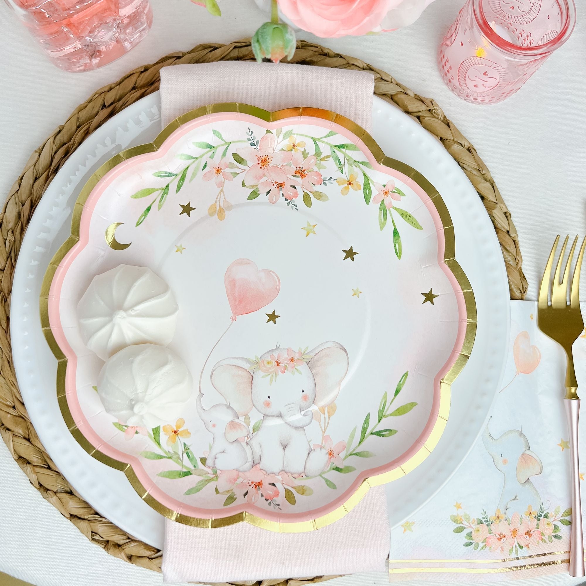 Premium Pink Elephant Baby Shower Paper Plates - 9 Inch Set of 16 - Perfect for Gender Reveal Parties, Baby Showers & Nursery Decorations