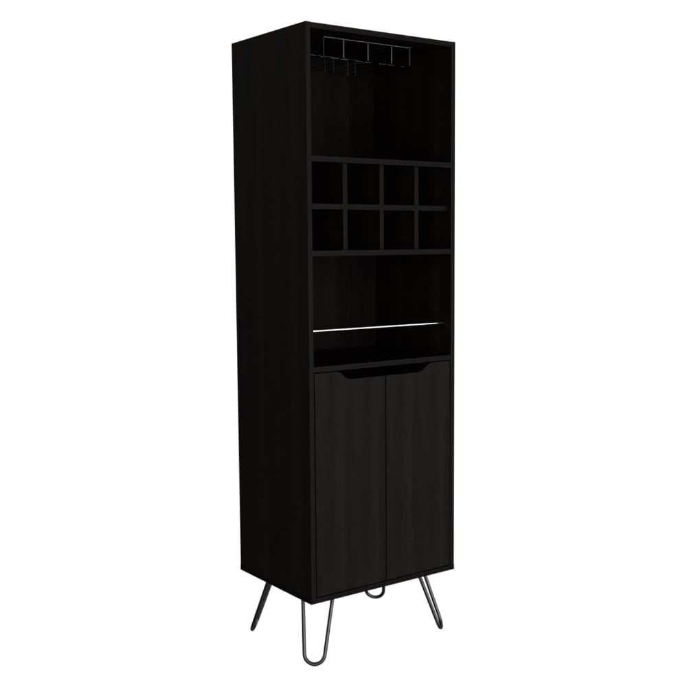 Tuhome Manhattan L-Shaped Bar Cabinet with 8 Built-In Wine Racks & 2 Single-Door Storage Cabinets - Black | Perfect for Home Bars, Dining Rooms & Entertaining Spaces