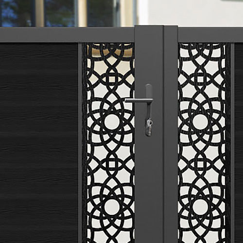 Classic Black Ambar Straight Top Driveway Gate with Middle Screen - Durable Driveway Entrance for Home Security & Curb Appeal