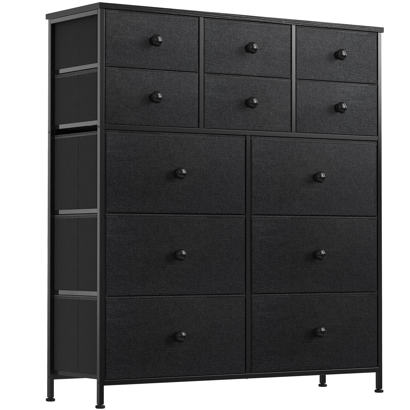 REAHOME 12-Drawer Dresser for Bedroom - Steel Frame & Wooden Top Large Capacity Storage Organizer - Black Grey - Perfect for Bedroom, Living Room, Entryway & Office Organization