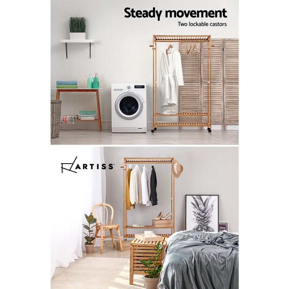 Portable Bamboo Clothes Rack - Sturdy Coat Stand Garment Hanger for Wardrobe Organization | Perfect for Small Spaces, Apartments & Dorm Rooms - Foldable & Space-Saving Design for Easy Storage