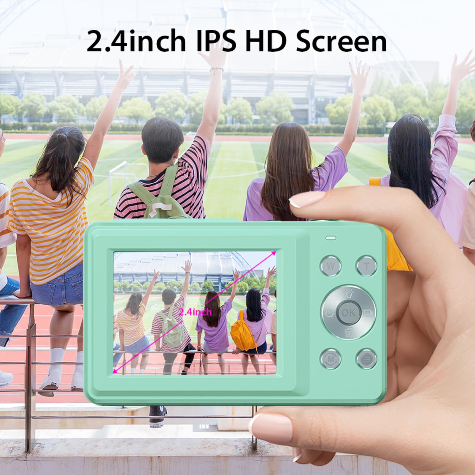 44MP Compact Digital Camera with 32GB TF Card - 16X Zoom Anti-Shake 1080P Vlogging Camera for Kids, Teens & Beginners | Auto Focus Portable Travel Camera in Mint Green | Perfect for YouTube, TikTok & Family Vacations