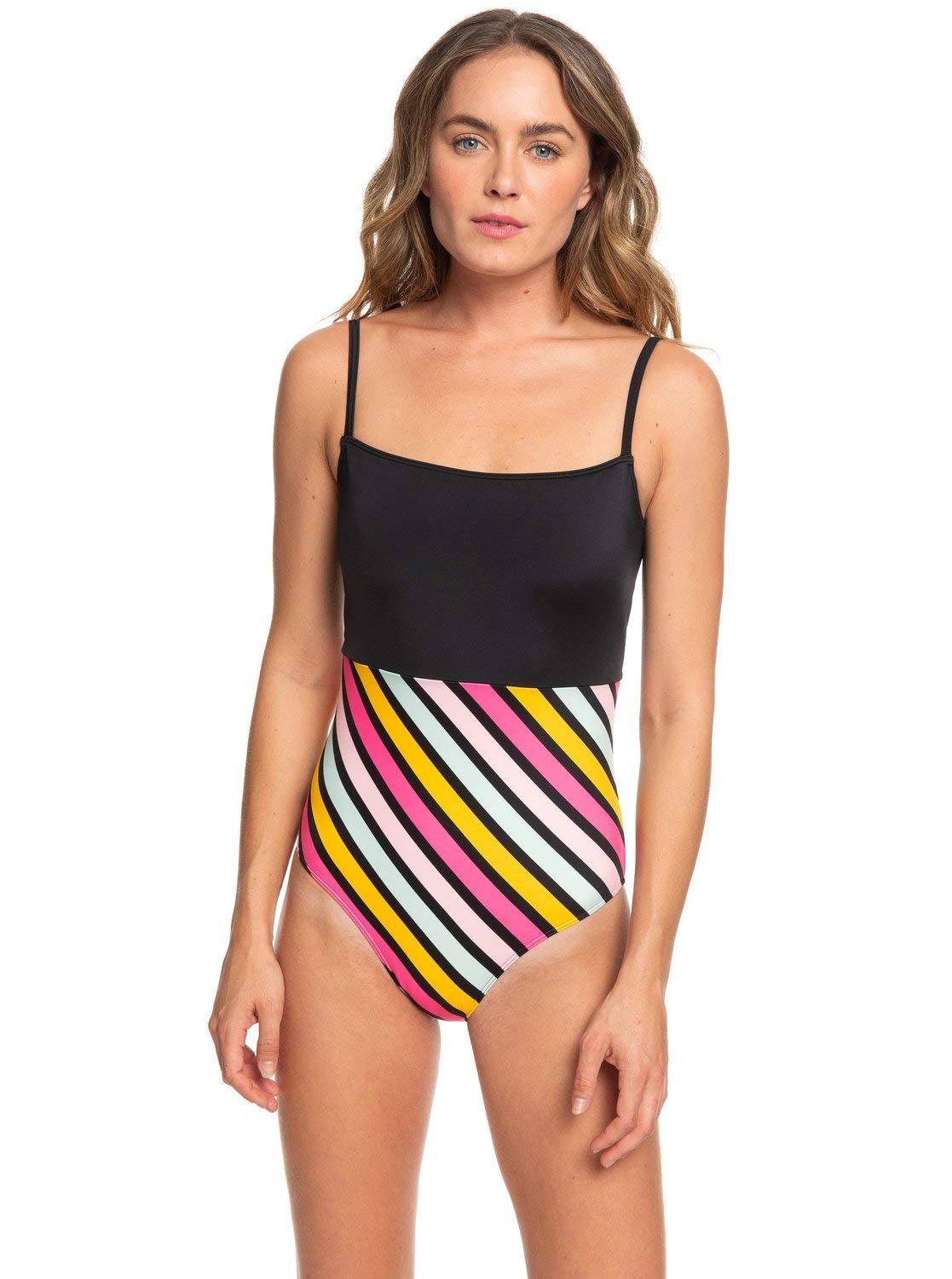 Roxy Pop Surf One-Piece Swimsuit for Women - Anthracite & Pop Surf Print - Size Large - Perfect for Beach Vacations, Pool Parties & Summer Getaways