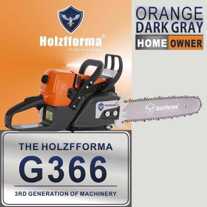 Holzfforma G366 59cc Gasoline Chainsaw - Orange & Dark Gray (Bar and Chain Not Included) - Ideal for Tree Cutting, Firewood, and Landscaping