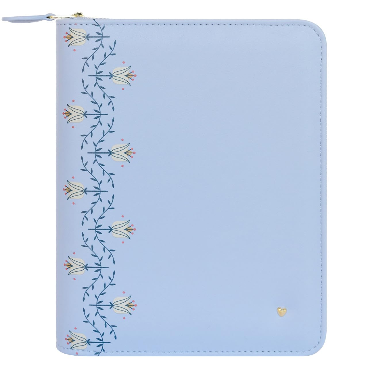 FranklinCovey Compact Cornflower Blue Simulated Leather Zipper Planner - Floral Folklore Design, Daily Organizer for Work, School & Personal Productivity