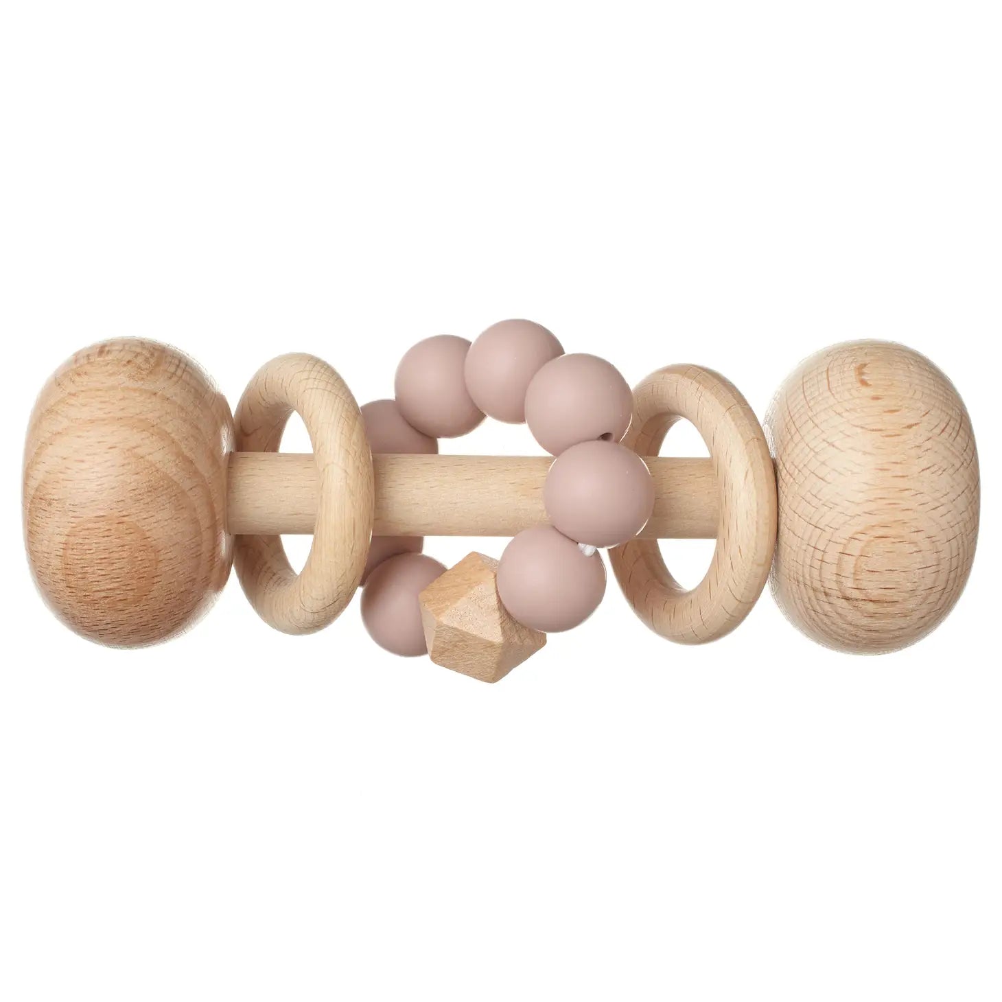 Ali+Oli Blush Silicone and Wooden Baby Rattle - Sensory Toy for Newborns & Infants - Perfect for Teething, Early Learning & Playtime
