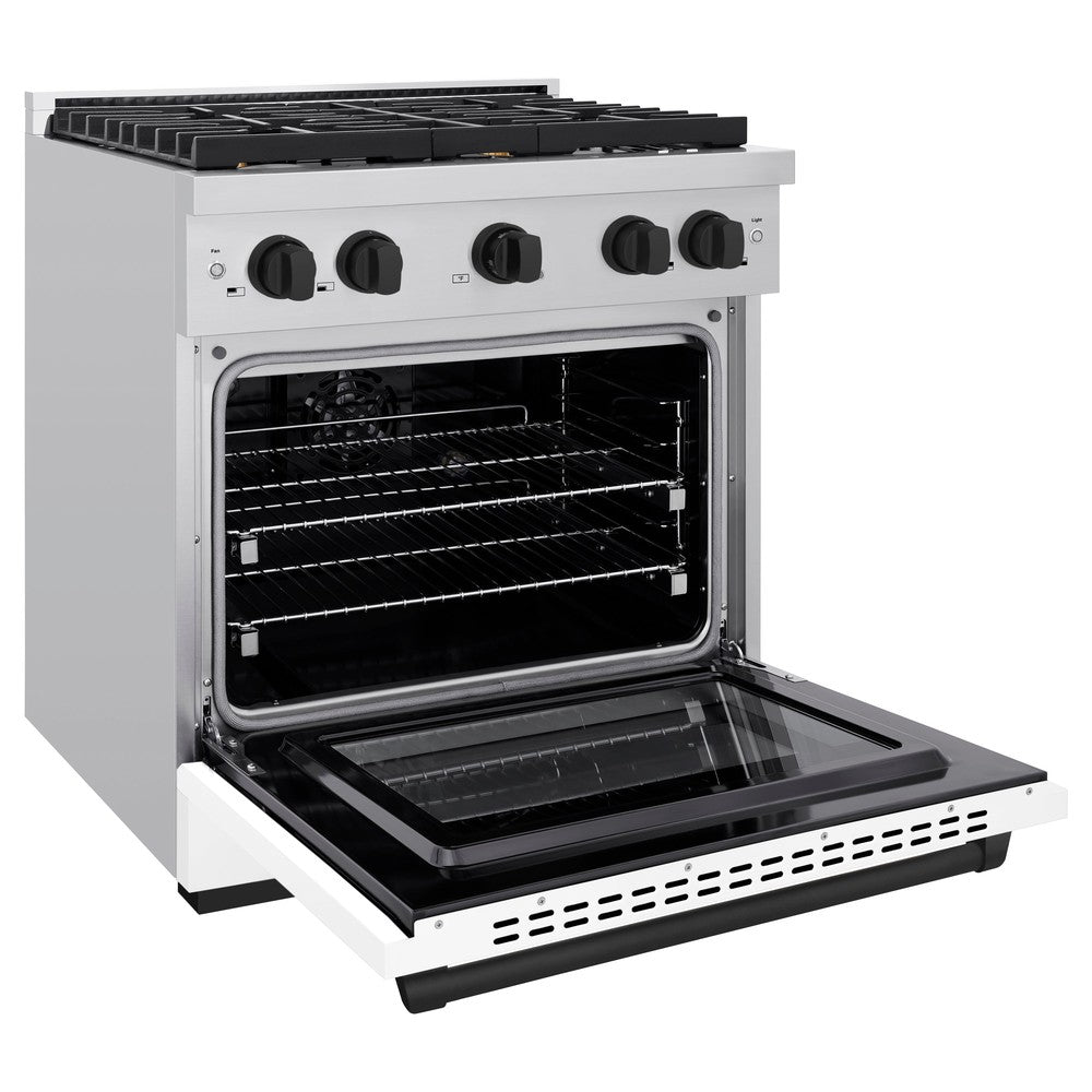ZLINE Autograph Edition 30-inch 4.2 cu.ft Dual Fuel Range - Stainless Steel Gas Cooktop with 4 Burners & Electric Convection Oven - White Matte Door & Matte Black Accents (SDRZ WM 30 MB) - Perfect for Modern Kitchens, Home Chefs & Professional Cooking