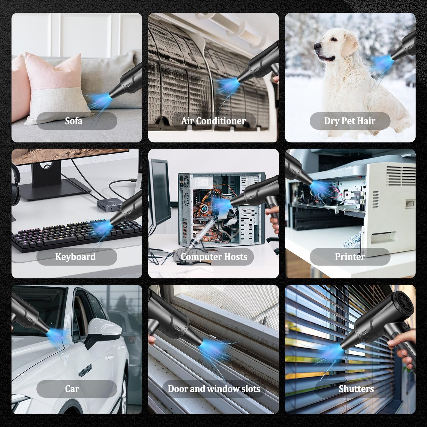 Electric Air Duster for Computer Cleaning - Reusable Cordless Air Blower for Keyboard, Laptop, Car, BBQ, Crumbs & Pet Hair - Adjustable Speed Compressed Air Can Alternative - Perfect for Home, Office & Electronics Maintenance