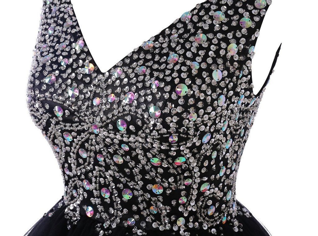 Elegant Women's Short V-Neck Beaded Tulle Cocktail Dress for Party, Homecoming, Prom & Special Occasions