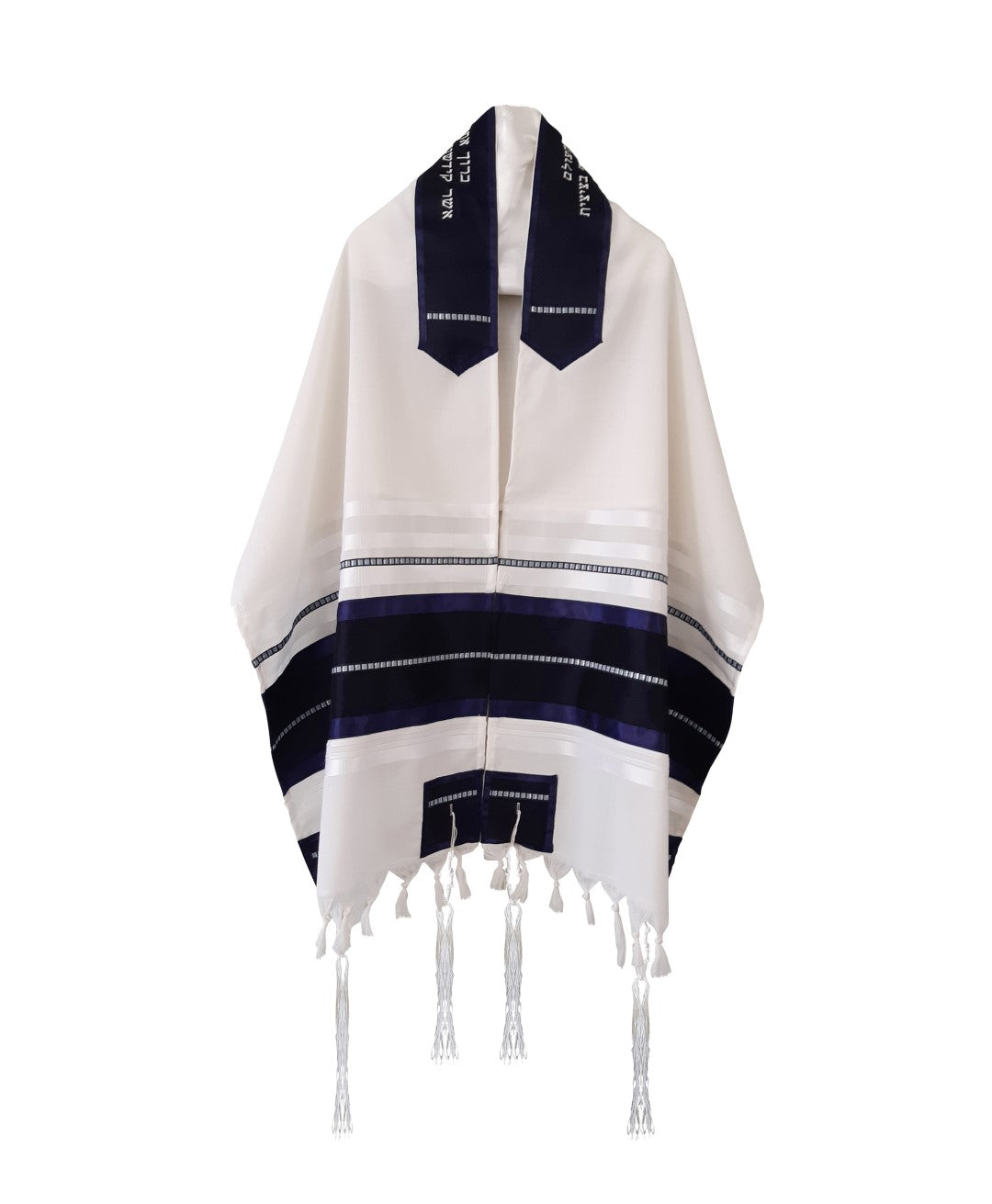 White and Blue Men's Tallit Prayer Shawl - Bar Mitzvah Tallit Set with Tzitzit Fringes - Perfect for Jewish Religious Ceremonies & Synagogue Worship