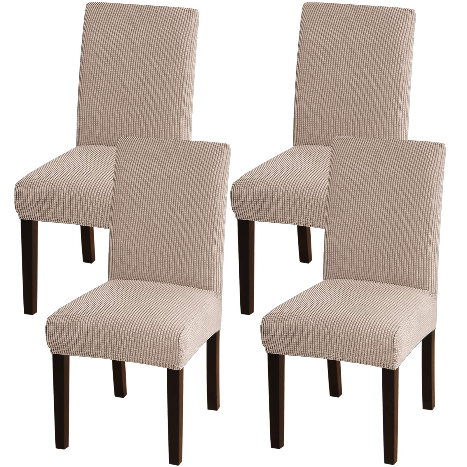 4-Pack Turquoise Stretch Jacquard Dining Chair Covers - Washable & Removable Slipcovers for Parson Chairs, Seat Protectors for Kitchen, Banquet, Dining Room (Khaki) | Perfect for Home Decor, Parties & Restaurant Use