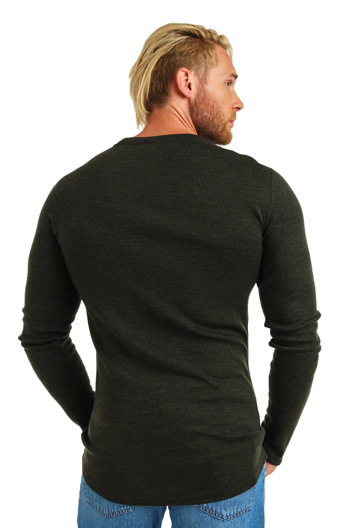 Premium Men's Merino Wool Long Sleeve Base Layer Shirt - 320 GSM, Army Green - Ideal for Hiking, Camping & Cold Weather Outdoor Activities