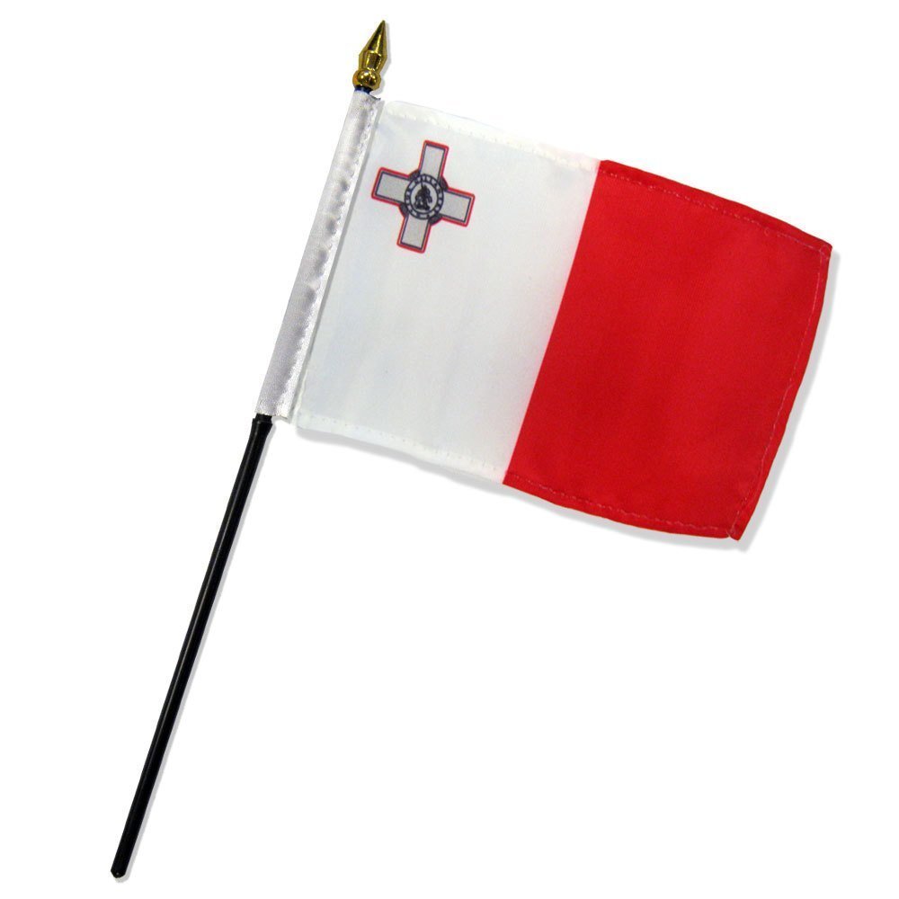 Malta 4x6 Inch Mini Desk Stick Flags - Set of 12 Small Handheld Flags Without Base - Perfect for International Events, Classroom Decor, Sports Games & Patriotic Displays